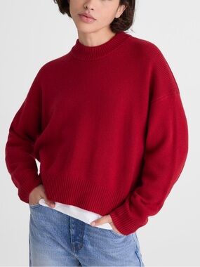 Madewell SoftWool Boxy Crewneck Sweater in red Size M FLAW